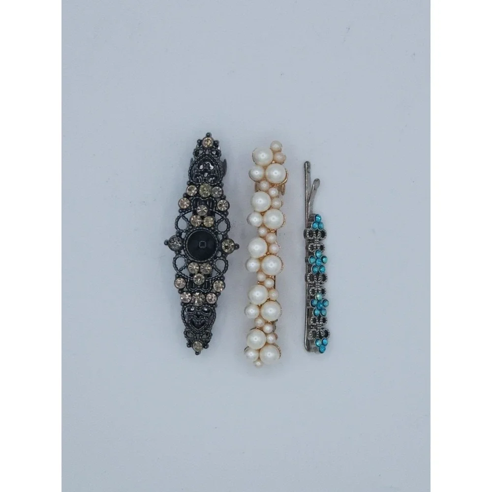 Vintage Hair Barrettes Hair Clips Rhinestone Hair Clips Lot Of 3